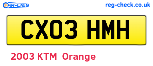 CX03HMH are the vehicle registration plates.