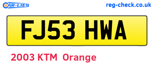 FJ53HWA are the vehicle registration plates.