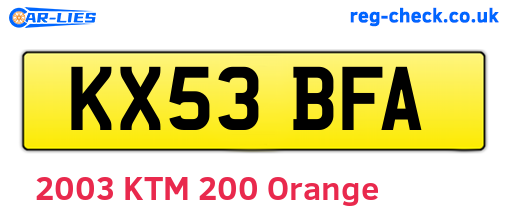 KX53BFA are the vehicle registration plates.