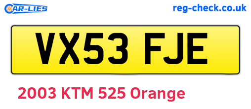 VX53FJE are the vehicle registration plates.