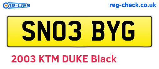 SN03BYG are the vehicle registration plates.