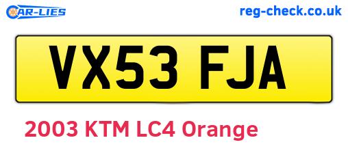 VX53FJA are the vehicle registration plates.