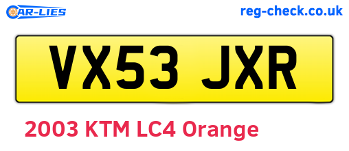 VX53JXR are the vehicle registration plates.