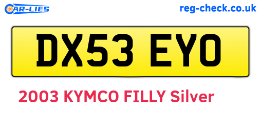 DX53EYO are the vehicle registration plates.