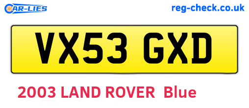 VX53GXD are the vehicle registration plates.