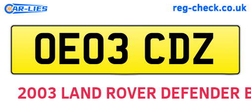 OE03CDZ are the vehicle registration plates.