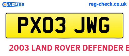 PX03JWG are the vehicle registration plates.