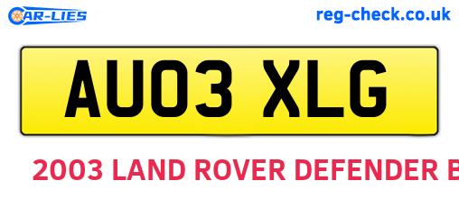 AU03XLG are the vehicle registration plates.