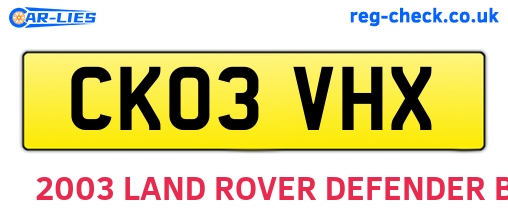 CK03VHX are the vehicle registration plates.