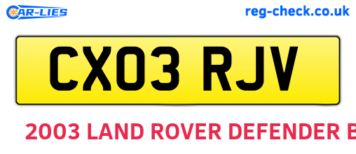 CX03RJV are the vehicle registration plates.