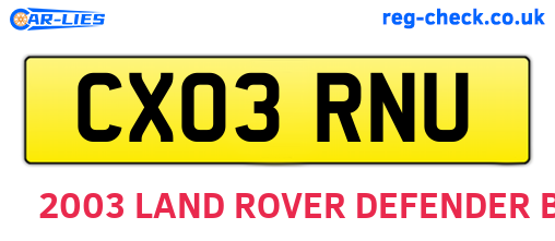 CX03RNU are the vehicle registration plates.