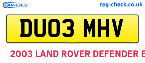 DU03MHV are the vehicle registration plates.