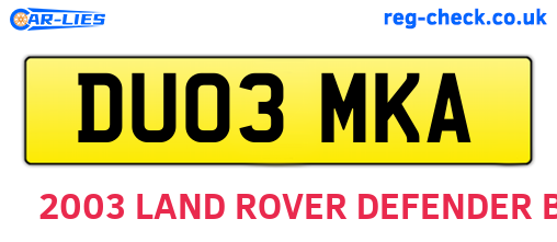 DU03MKA are the vehicle registration plates.