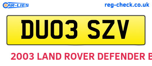 DU03SZV are the vehicle registration plates.