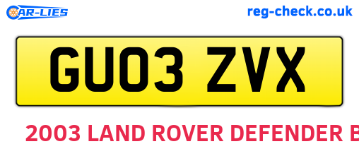 GU03ZVX are the vehicle registration plates.