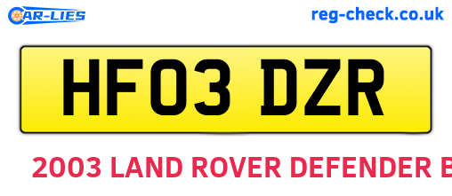 HF03DZR are the vehicle registration plates.