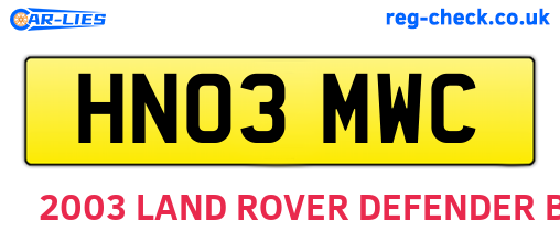 HN03MWC are the vehicle registration plates.
