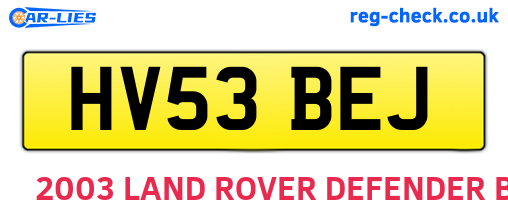 HV53BEJ are the vehicle registration plates.