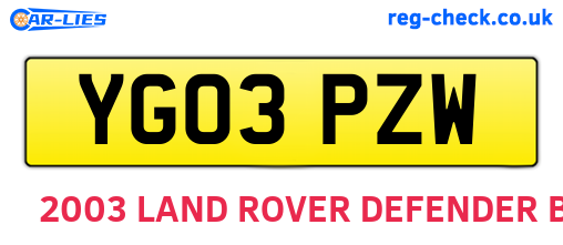 YG03PZW are the vehicle registration plates.