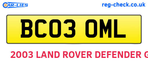 BC03OML are the vehicle registration plates.