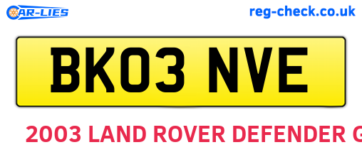 BK03NVE are the vehicle registration plates.