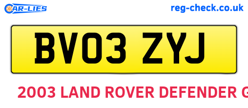 BV03ZYJ are the vehicle registration plates.