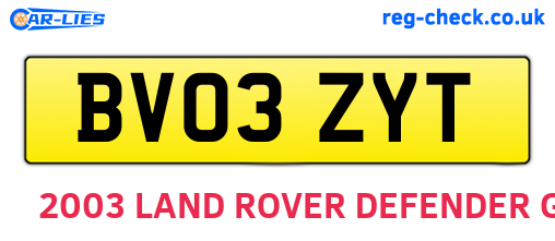 BV03ZYT are the vehicle registration plates.