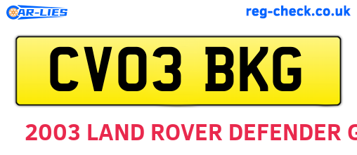 CV03BKG are the vehicle registration plates.