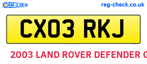 CX03RKJ are the vehicle registration plates.