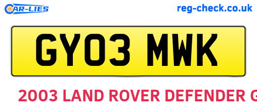 GY03MWK are the vehicle registration plates.
