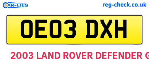 OE03DXH are the vehicle registration plates.