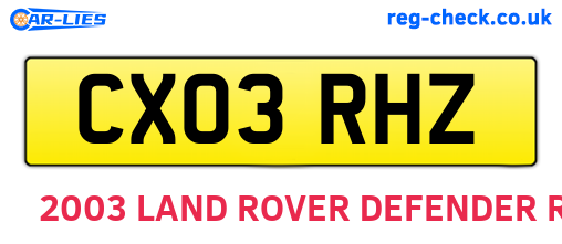 CX03RHZ are the vehicle registration plates.