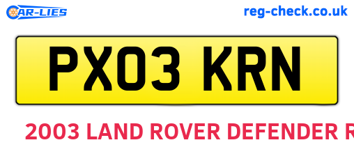 PX03KRN are the vehicle registration plates.