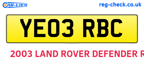 YE03RBC are the vehicle registration plates.