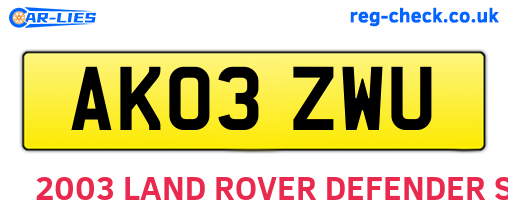 AK03ZWU are the vehicle registration plates.