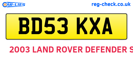 BD53KXA are the vehicle registration plates.