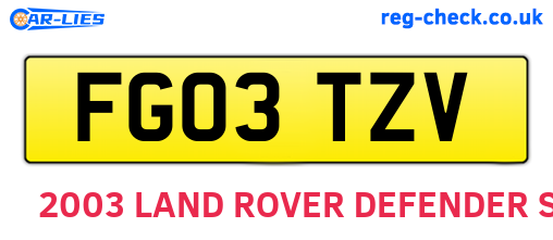 FG03TZV are the vehicle registration plates.