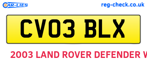 CV03BLX are the vehicle registration plates.