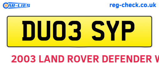 DU03SYP are the vehicle registration plates.