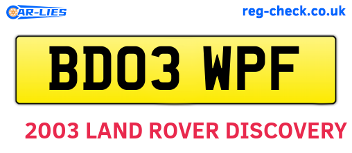 BD03WPF are the vehicle registration plates.