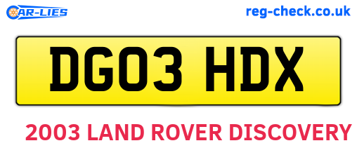 DG03HDX are the vehicle registration plates.