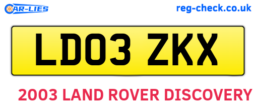 LD03ZKX are the vehicle registration plates.