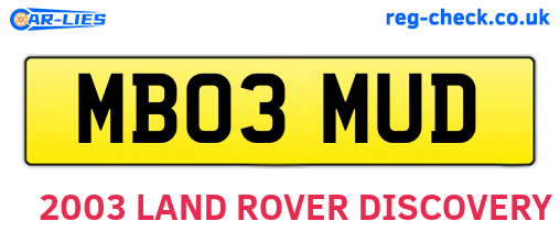 MB03MUD are the vehicle registration plates.