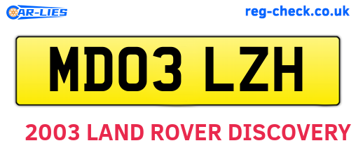 MD03LZH are the vehicle registration plates.