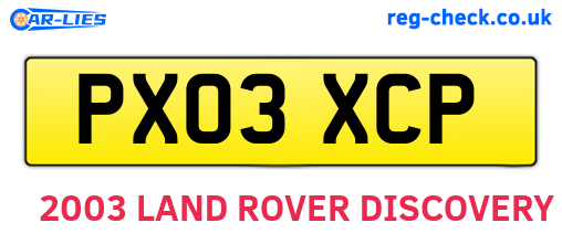 PX03XCP are the vehicle registration plates.