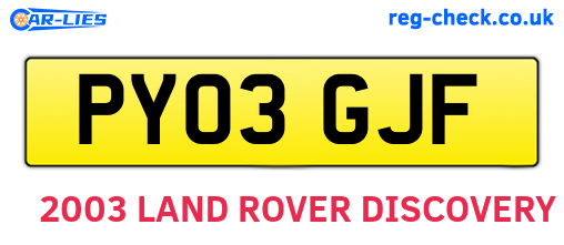 PY03GJF are the vehicle registration plates.