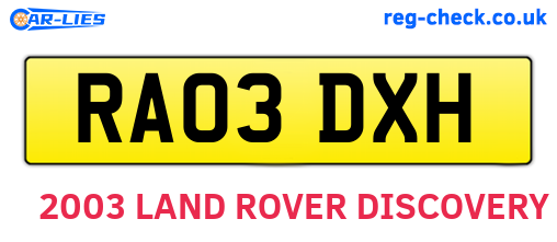 RA03DXH are the vehicle registration plates.