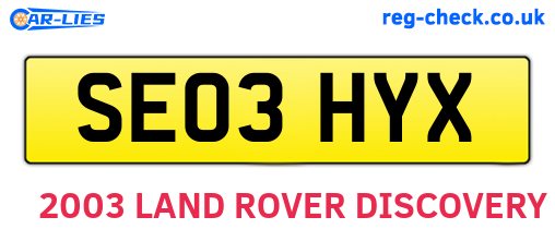 SE03HYX are the vehicle registration plates.