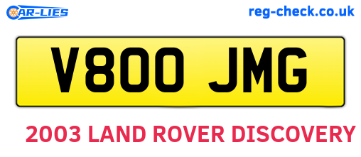 V800JMG are the vehicle registration plates.