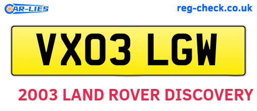 VX03LGW are the vehicle registration plates.